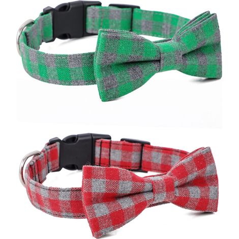 Collier Pour Chat - Coton À Carreaux Avec Nœud Et Clochette - Réglable 36-50cm - Lot De 2 (1/5)