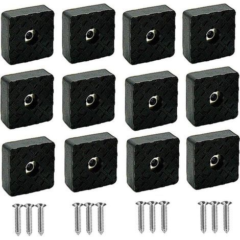 Lot de 12 patins en caoutchouc de 3 cm avec vis. carrés noirs antidérapants pour pieds de meubles. housses robustes pour pieds de canapé. chaise. table. bureau. canapé