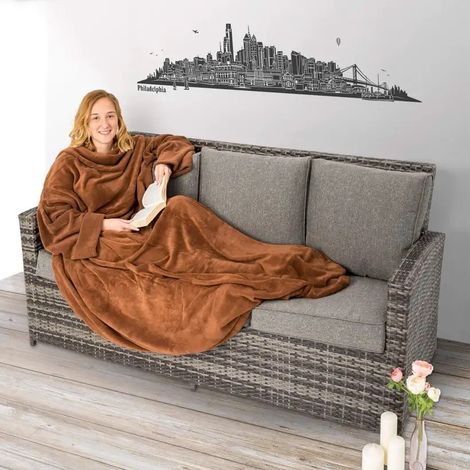 Grand Plaid Polaire 180 cm à Enfiler Avec Manches : Marron 180 X 150 cm (1/5)