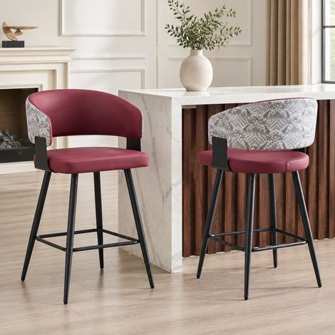 Taburete de bar de PU con respaldo y reposabrazos, 94,5 x 44,3 x 44,3 cm, rojo burdeos DESVIAE (1/5)
