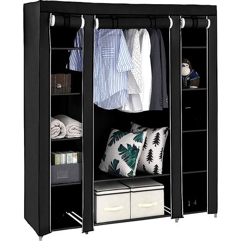 Skecten Armario de Tela, con Compartimentos y Varillas, 3 Puertas, Negro - 175 x 150 x 45cm (1/5)
