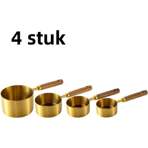 Lot de 4 cuillères doseuses à café – Manche en bois d'acacia, cuillère à café en acier inoxydable, cuillère à pâtisserie, couleur or (1/5)