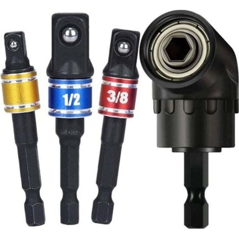 Adaptateur Perceuse Embout Coudé 105 Degrés 1/2 3/8 1/4 Pouce Douille 360 Degrés Vis Écrou 4 Pièces