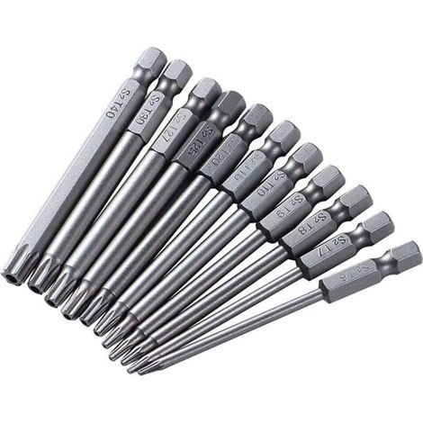 Set mit 11 Schraubendreherbits, 1/4" magnetischer Sternkopf T6-T40, Sechskantschaft, Elektrobits, 100 mm lang (1/5)