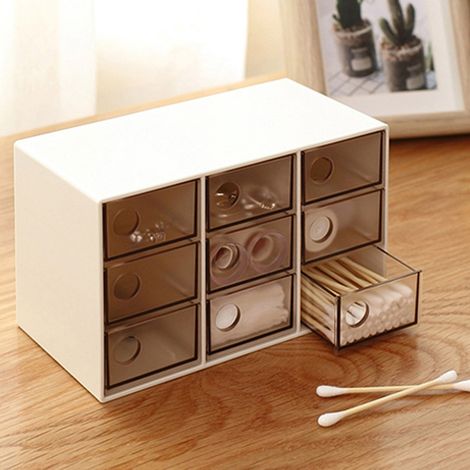 1 transparente, weiße Kunststoffschublade, 9 Fächer, Aufbewahrungsbox für Schmuck, Kosmetik und Accessoires (1/4)
