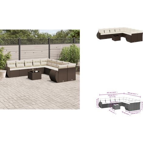 The Living Store 11-tlg. Garten-Sofagarnitur mit Kissen Braun Poly Rattan - Gartentisch (1/3)
