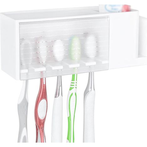 CCYKXA 5-Slot Wall-Mounted Toothbrush Holder with Lid, Multifunctional Plastic Toothpaste Organizer (1/5)