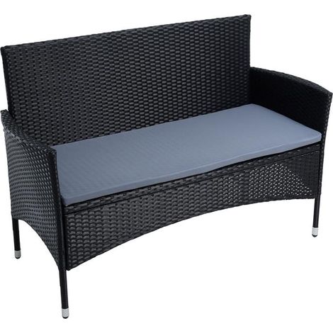 Gartenbank Rattan Gartenmöbel 2-Sitzer Rattanmöbel Sitzbank Sitzkissen Schwarz (1/5)