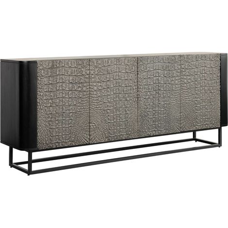 Buffet DILE 177 cm nero e grigio - 4 porte testurizzate effetto coccodrillo e gambe in metallo (1/5)