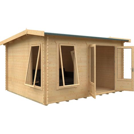 12x10 The Longleat 28mm Cabin - L355 x W295 x H247 cm - Solid Wood/Softwood/Pine - Natural