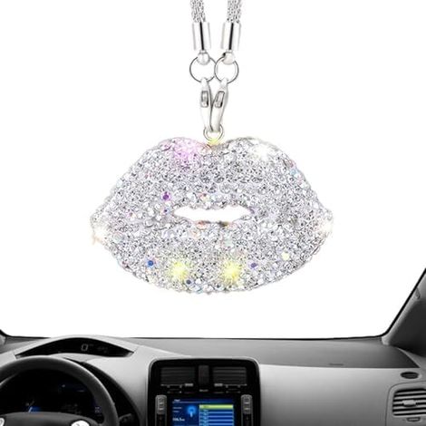 Accessoires auto lèvres brillantes et tendance Pendentif miroir de voiture bling-bling pour porte, mariage, salon, Saint-Valentin (1/5)