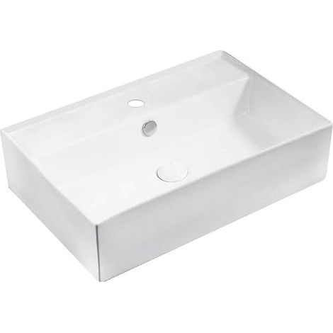 Lavabo rettangolare da appoggio&quotLA 52&quot dimensioni 59,5 x 40 cm in ceramica con foro per rubinetteria e troppo pieno, bianco (1/4)