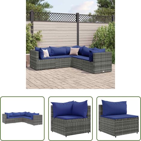 vidaXL Rattanmöbel - 5-tlg. Garten-Lounge-Set mit Kissen Grau Poly Rattan (1/5)