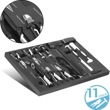 STAHLWERK Inserto per carrello portautensili Set di utensili da 11 pezzi con inserto in schiuma