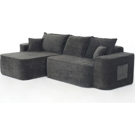 Sofá esquinero en L con chaise longue 262 cm, chenilla negra, sin montaje, estilo moderno HOMVRA (1/5)