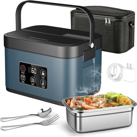 1.5L Lunch Box Chauffante Electrique, Rechargeable Gamelle Chauffante Chauffe-Repas Auto-Chauffant Boite Repas Isotherme pour le Travail Voyage de Voiture de Bureau (1/5)
