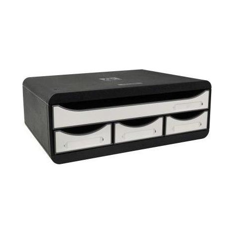 EXACOMPTA Schubladenbox Exacompta TOOLBOX Mini 4 Schubladen DIN A4 quer Polystyrol Gehäusefarbe: schwarzFarbe der Schublade: weiß glossy (1/4)