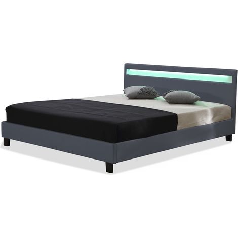 Habitat Et Jardin – Lit LED 'Maria' 160 x 200 cm – Revêtement PVC – Éclairage changeant avec télécommande – Sommier 26 lattes bois (1/4)