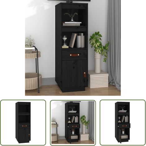 Furniture Limited - Buffet haut Noir 34x40x108,5 cm Bois massif d (1/5)