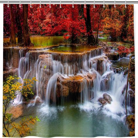Rideau de Douche Nature Automne Cascade Rivière Anti Moisissure Lavable Imperméable Tissu Polyester Rideaux de Douche avec 12 Crochets pour Salle de Bain Baignoire Famille Hôtel 180 x 200 cm (1/5)
