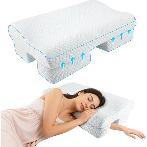 Oreiller pour Dormeur Latéral avec 4 Ouvertures pour Bras Oreiller Cervical réglable en Mousse à mémoire de Forme, soulagement Pression Anti-engourdissement, Oreiller rafraîchissant Respirant (1/5)