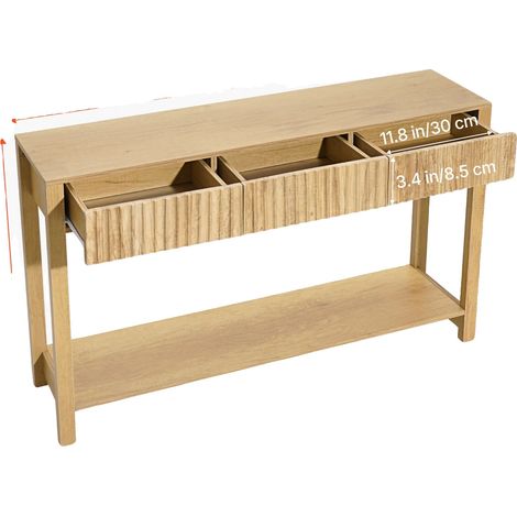 Mesa consola, estilo rústico, solución de almacenamiento versátil, madera natural, 119 cm (47 pulgadas) (1/2)