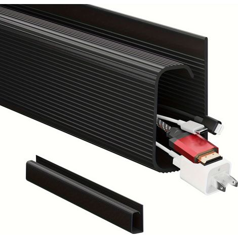 Lot de 2 organiseurs de câbles sous bureau en PVC avec passe-câbles caché, 40 cm, noir, adapté au bureau et à la maison. (1/5)