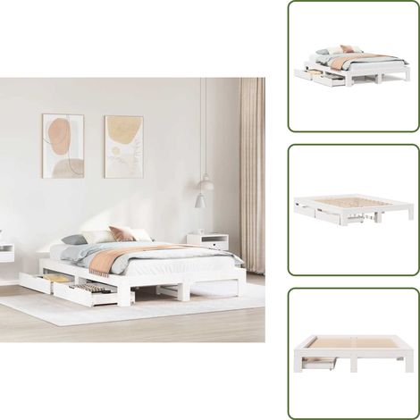 Cadre de lit sans matelas blanc 160x200 cm bois de pin massif - Cadre De Lit - Cadres De Lit - Sommier - Meuble De Chambre À Coucher (1/5)