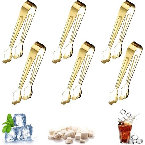 Pinzas de acero inoxidable para azúcar - Mini pinzas gruesas para helado para comidas de fiesta, café helado, azúcar dorado