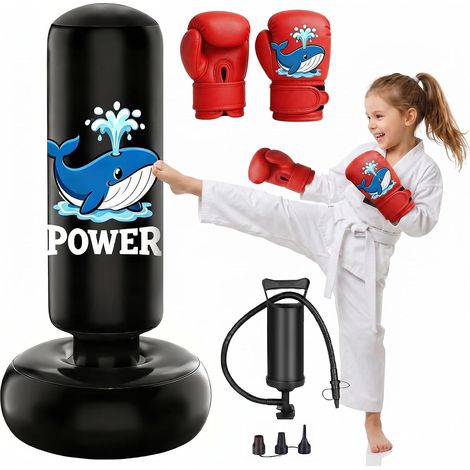 Sac de Frappe Enfants Gonflable sur Pied avec Gants Cadeau (1/5)