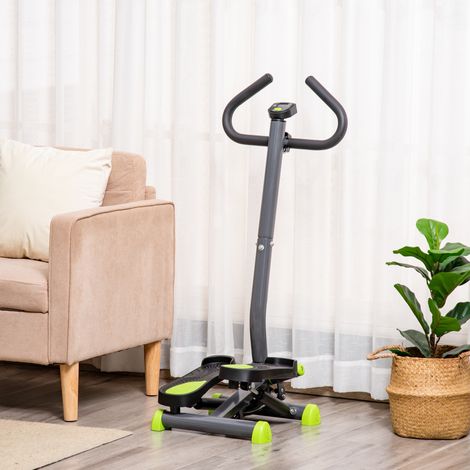 Stepper avec Poignée, Pédales Antidérapantes et Moniteur LCD, en Acier et ABS, 55x44x108 cm, Noir Gris et Vert (1/5)
