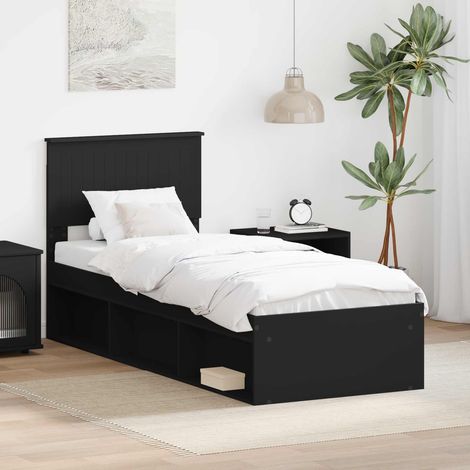 vidaXL Bettrahmen Schwarz 75 x 190 cm Massives Kiefernholz (1/5)