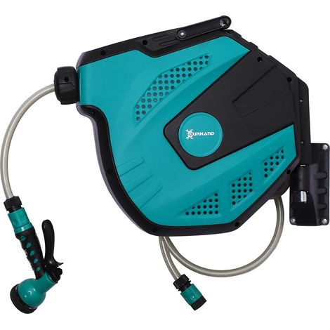 Portamangueras De Pared, Enrollador De Mangueras, Giratorio 180° Con Ducha Múltiple, Protección Contra Heladas -5-45 °C, Plástico, Verde + Negro, 15 M (1/5)