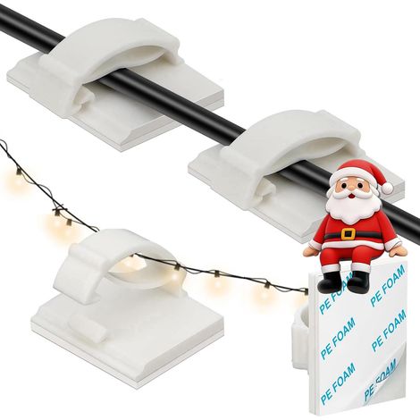 Attache Cable Adhesif 50Pcs Blanc Petit Format, Clips de Fixation Cable pour Câbles 0-5,0mm, Rangement Cable Organisateur sans Perçage pour Voiture Maison (1/5)