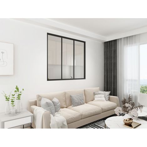 Verrière - 3 Vitrages - L: 119cm H: 105cm - Acier Ultra Fin - Noir Mat (RAL 9005) - Livrée Montée (1/5)