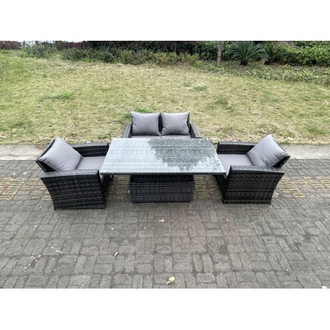 Fimous Rattan Outdoor Furniture Adjustable Rising Lifting Rectangle Dining Table Chairs Two Seater Love Sofa Sets 4 Seater (1/5)