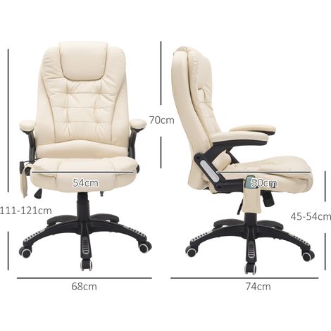 Fauteuil de direction massant pivotant, similicuir beige, avec vibrations 6 zones et chauffage intégré, chaise de bureau ergonomique à bascule. (1/5)