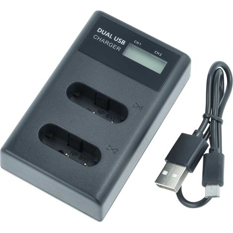 vhbw Dual Micro-USB + USB-C Ladegerät kompatibel mit Sony Cybershot DSC-RX100 Mark II Kamera - Ladeschale + Micro-USB Kabel Ladeanzeige + Display (1/5)