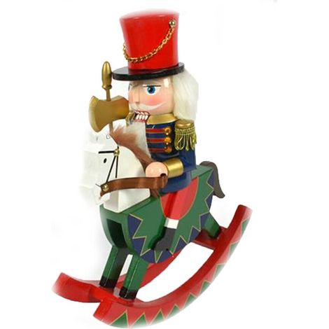 Soldato schiaccianoci a cavallo decorazioni di natale idea regalo da collezione in legno burattino dondolo cm30 rosso verde blu - decoro: Soldato con Cavallo verde (1/5)