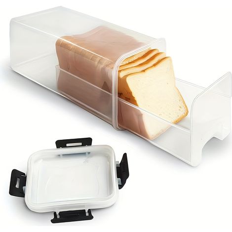 Boîte de rangement pour pain en plastique transparent, de forme rectangulaire, avec couvercle et fermeture hermétique.-AquaForge (1/5)