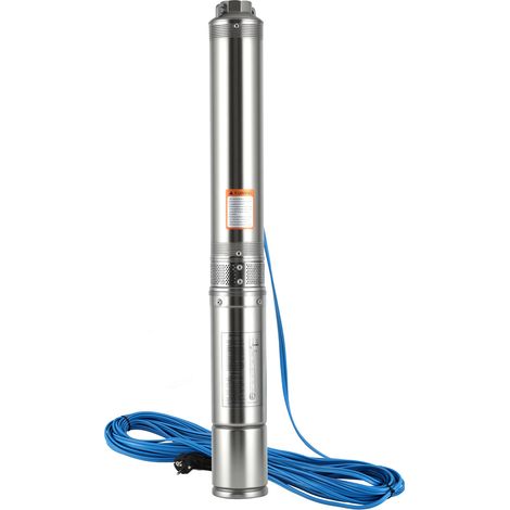 Randaco Pompa sommergibile per pozzi profondi, 750 W, 4.000 l/h Pompa per pozzi, prevalenza massima 67 m, cavo da 20 m, acciaio inossidabile Pompa sommersa
