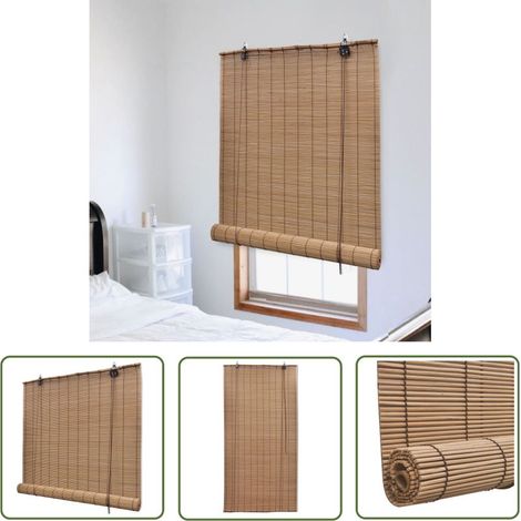 Estor enrollable de bambú marrón, 80x220 cm – Filtra la luz – Sistema de sujeción con cordón – Fácil de limpiar – Decoración de interiores (1/5)