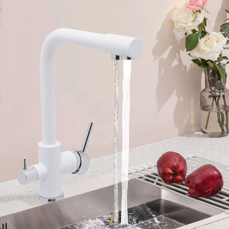 Küchenarmatur, 3-Wege 360° Drehung- Wasserhahn Wasserhahn Küche mit 3 Schläuche, Weiß