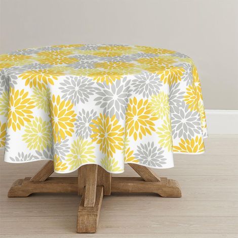 Nappe ronde 140 cm Fleurs Jaune Automne Anti-taches Polyester Cuisine Déco
