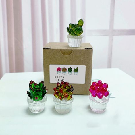 Cactus - Resine Transparente - Décoration Console Centrale Voiture Bureau Maison - Ornement de Bureau - Lot de 4 (1/2)
