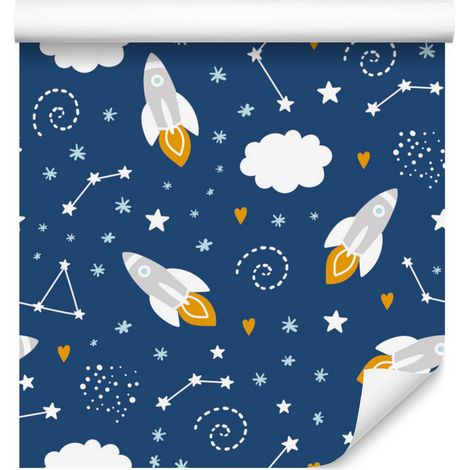 Papel pintado de cohetes espaciales y corazones para salón y dormitorio, 50x1000 cm (1/5)