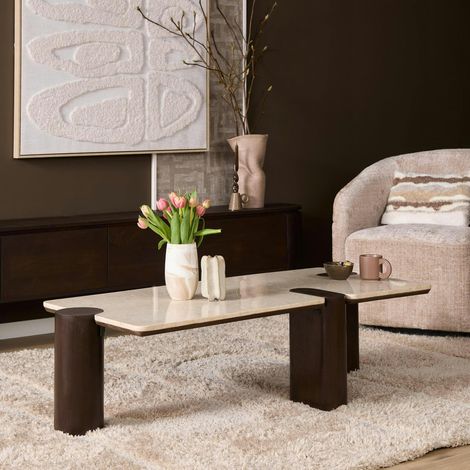 Table basse marbre et bois style puzzle DUOMO (1/5)