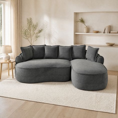FloraGrace Canapé d’angle modulable sans armature, assise profonde, tissu chenille, gris, pour salon (1/5)