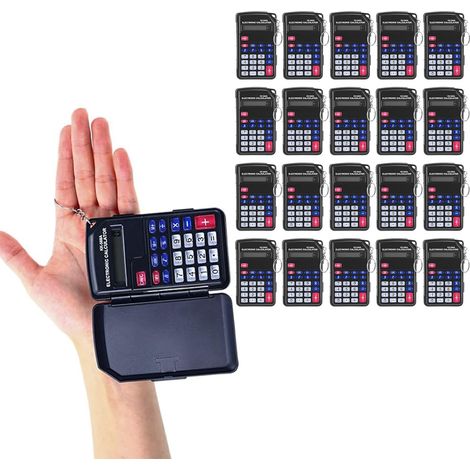 Lot de 20 calculatrices pour enfants, fournitures scolaires en gros, calculatrice de poche basique noire, mini, format poche, avec couvercle à rabat, affichage 8 chiffres, porte-clés, portable, idéale