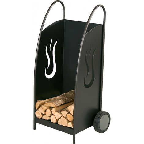 Heibi Holzwagen aus Stahl schwarz glimmer Flammendesign 55x42x105 cm Kaminholzwagen (1/5)